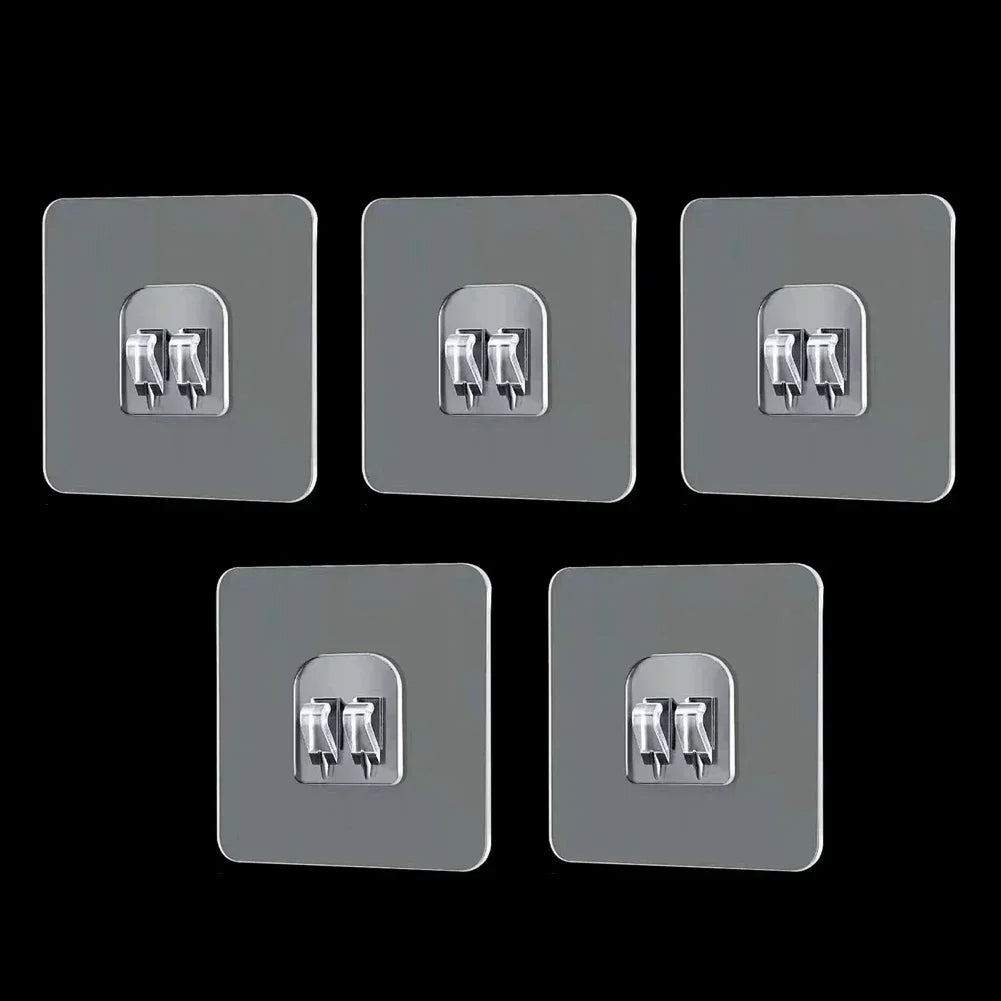 5pcs Wall Adhesive Hooks Transparent Wire Shelf Rack Hook Wall Mount Free Punch Kitchen Bathroom Non Trace Stickers Holder