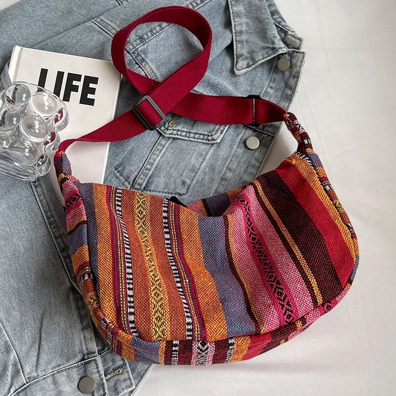 Crossbody Bags Tribal Style Shoulder Bag, Foldable Crossbody Striped Pattern, Flag Theme Hand Washable Edge Painted Lining 2026