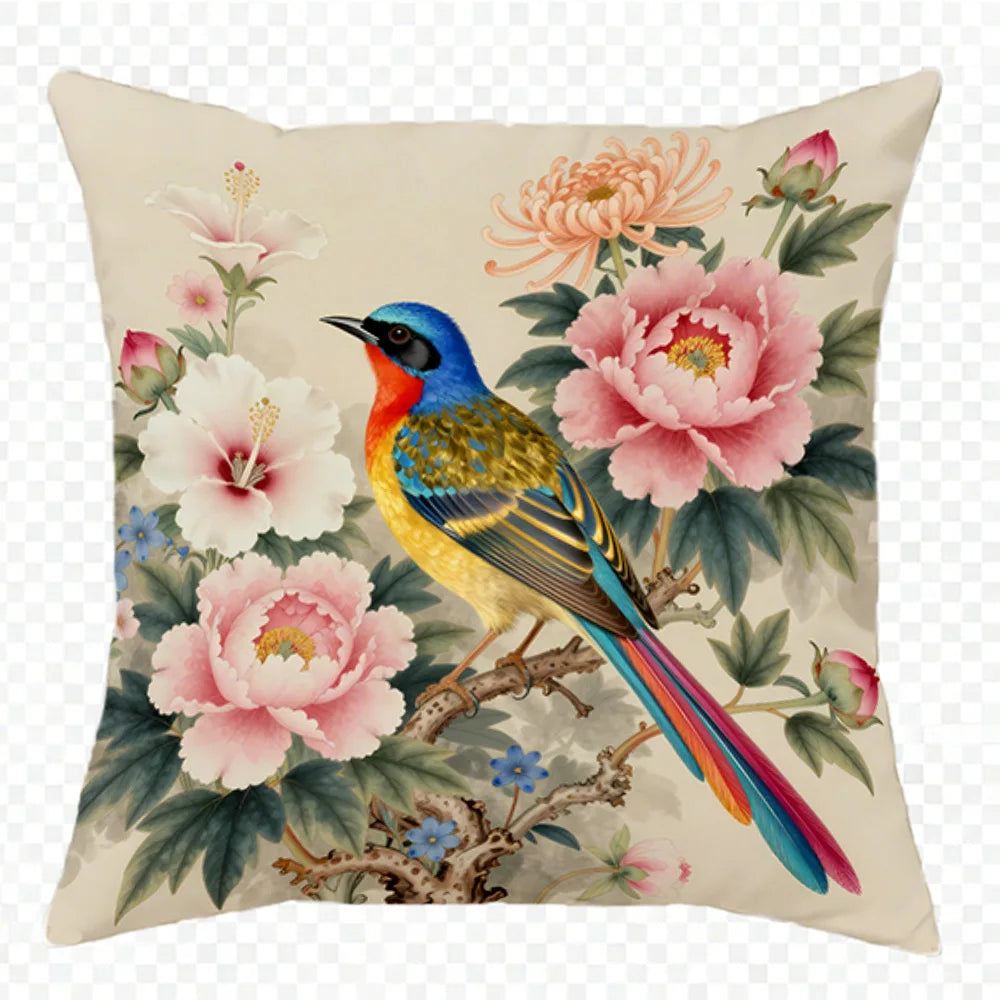 Floral Bird Print Double-sided Printed pillow cover Short plush Suitable living rooms bedrooms sofas throw cushion cover