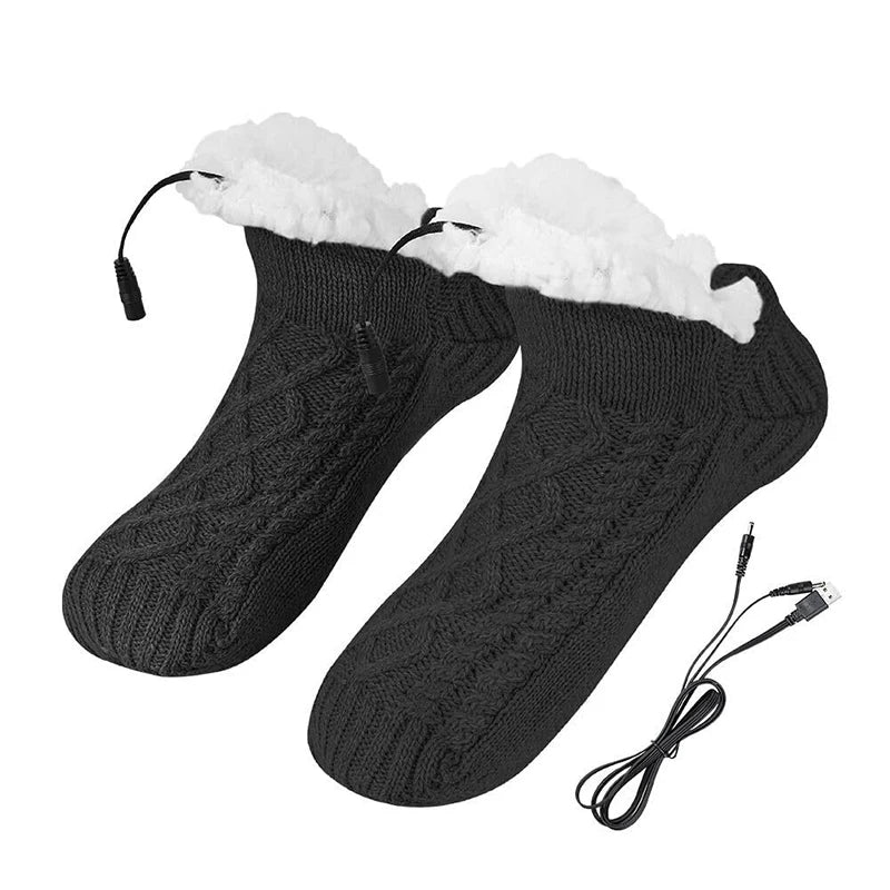 ※ Electric Heated Fleece Socks Slippers For Men Women, Winter USB Heating Pad Knitted Socks Foot Heater