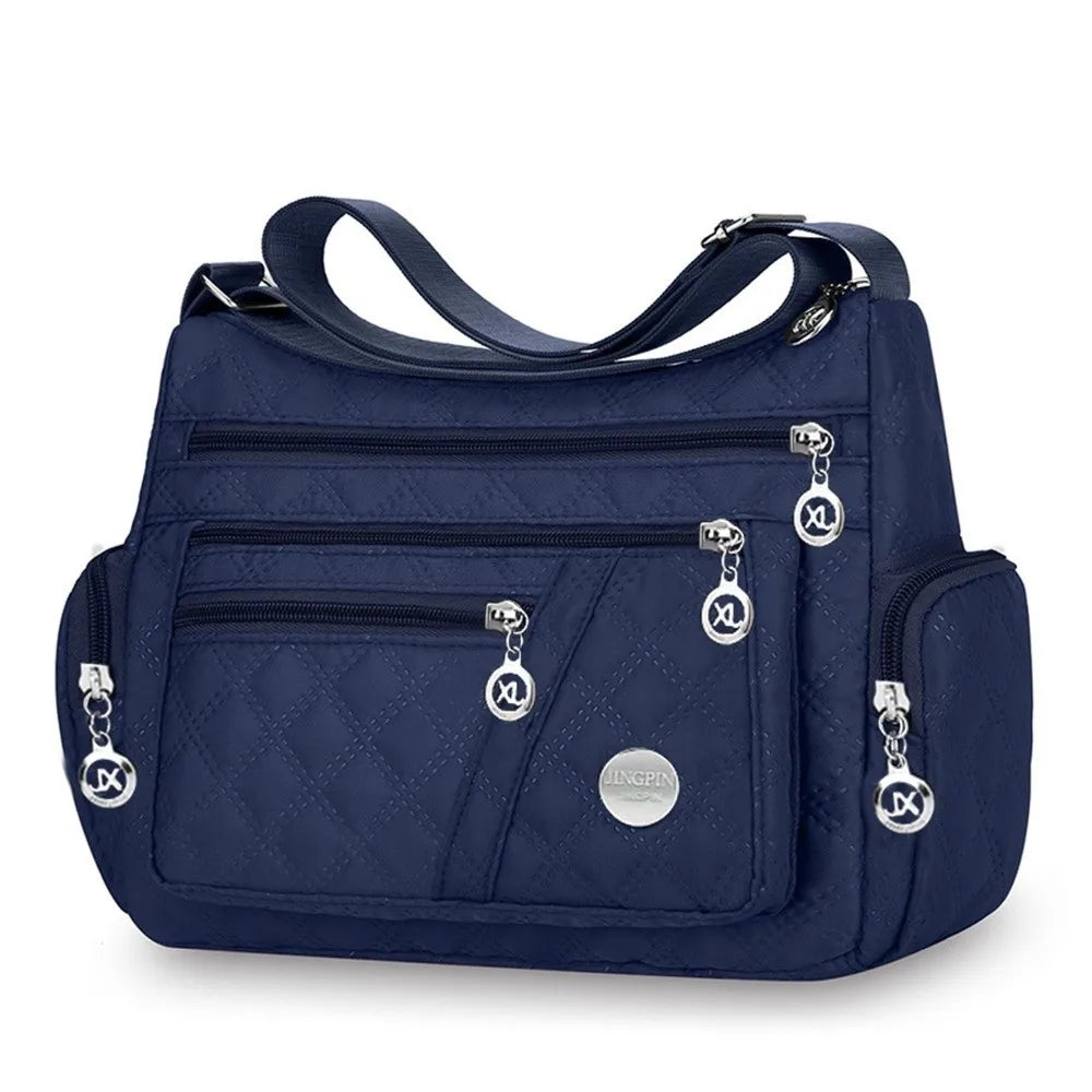 Water Resistant Nylon Multi Zipper Crossbody Bag Large Adjustable Strap Shoulder Purse for Mother Daily Outdoor Shopping Travel