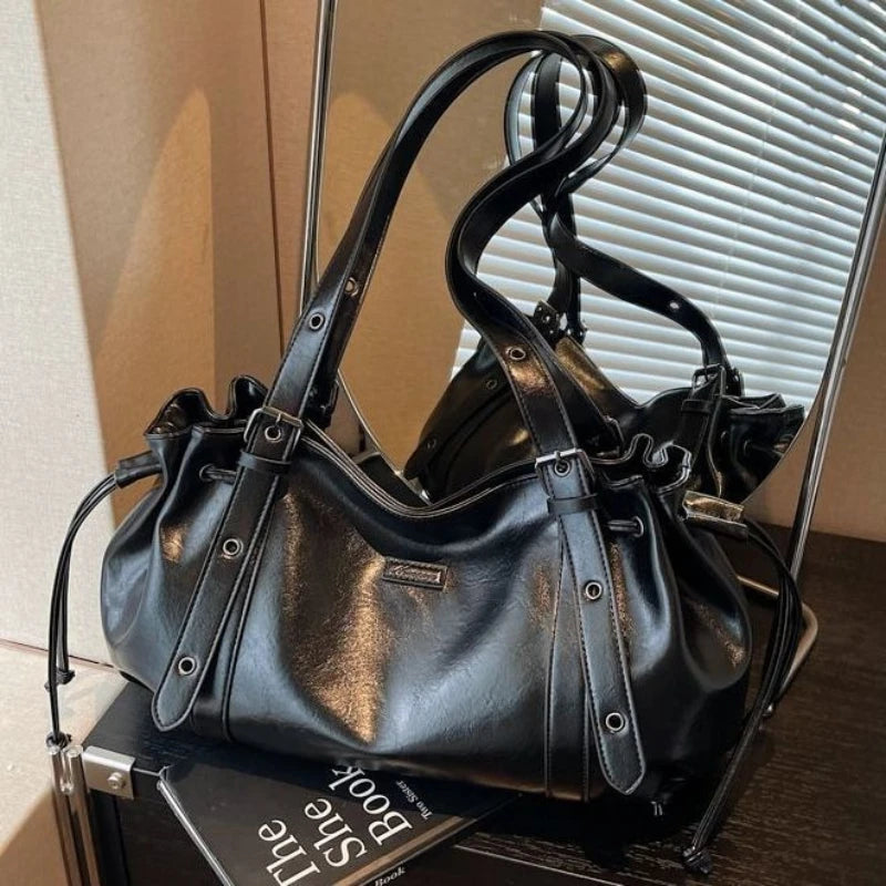 Vintage Fashion Soft PU Leather Large-capacity Tote Bag Underarm Bags Commuting Handbag Wallet Phone Storage Bag Woman Bags