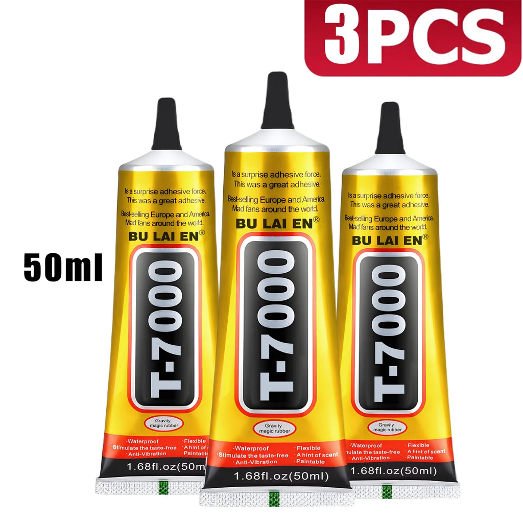 T7000 Black Soft Adhesive T-7000 Computer Touch Screen and mobile phones Touch Screen Repair Frame Anti-Vibrant Universal Glue Tablet Repair Sticker 15/25/50/110 ml, includes precision syringe.