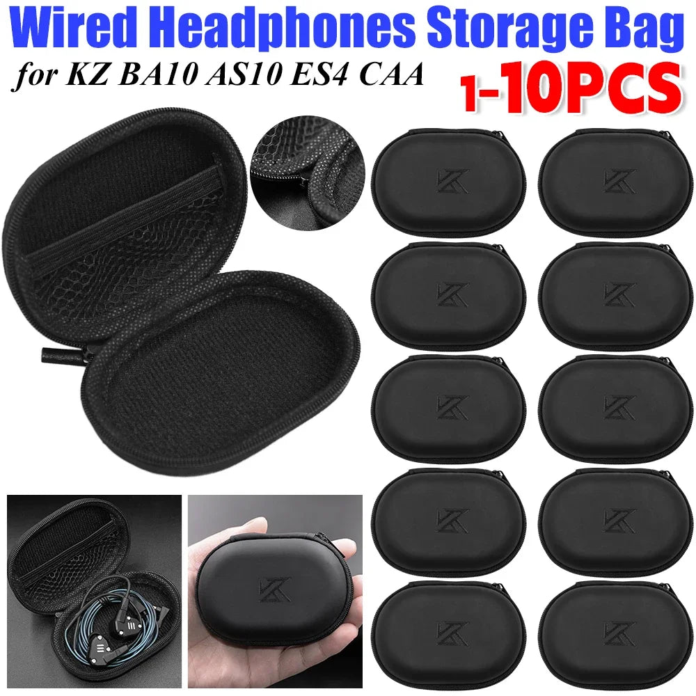 1-10PCS Wired Earphones Storage Bag Universal Wired Headphones Carrying Case PU Storage Box Organizer Bag for KZ BA10 AS10 ES4