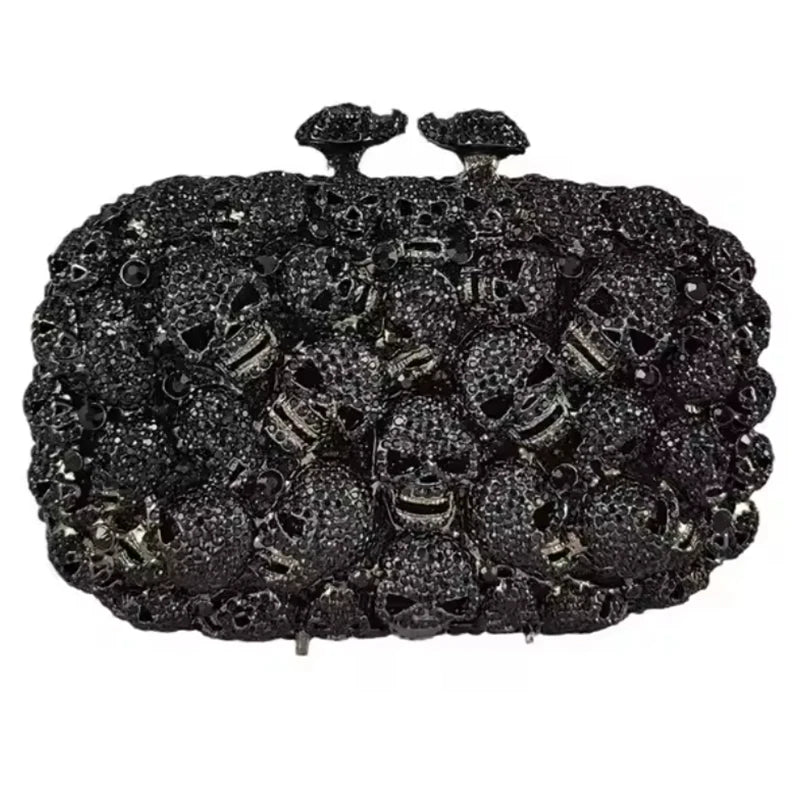 WHTUOHENG Skull Style Women Crystal Clutch Purse Metal Hard Box Handbag For Designer Rhinestone Female Diamond Party Prom Bags