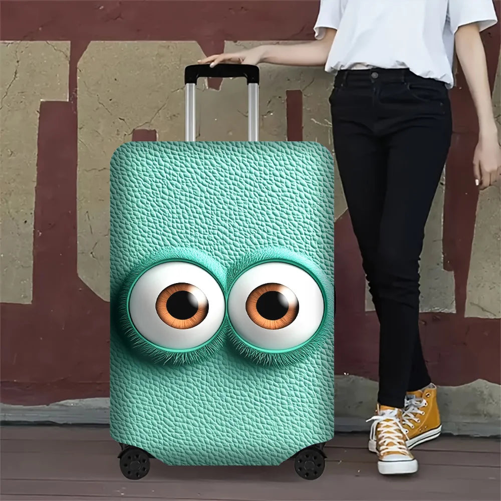 1PC Cartoon Large Eye Print Luggage Cover for luggage sizes 18-32 inches; dust and elastic travel accessories to effectively
