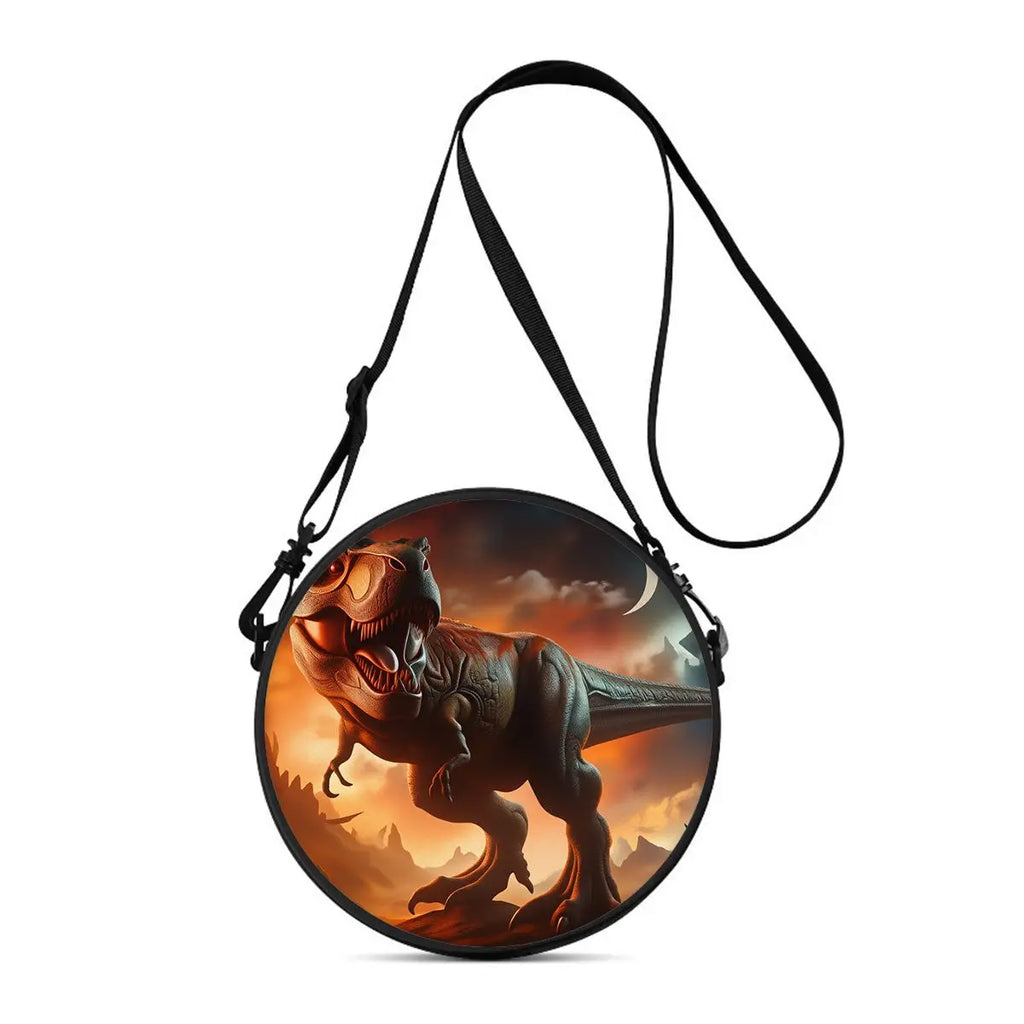 Dinosaur Print Round Shoulder Bag Casual Messenger Bag for Woman Best Gifts 2D Flat Casual Daily Crossbody Bag