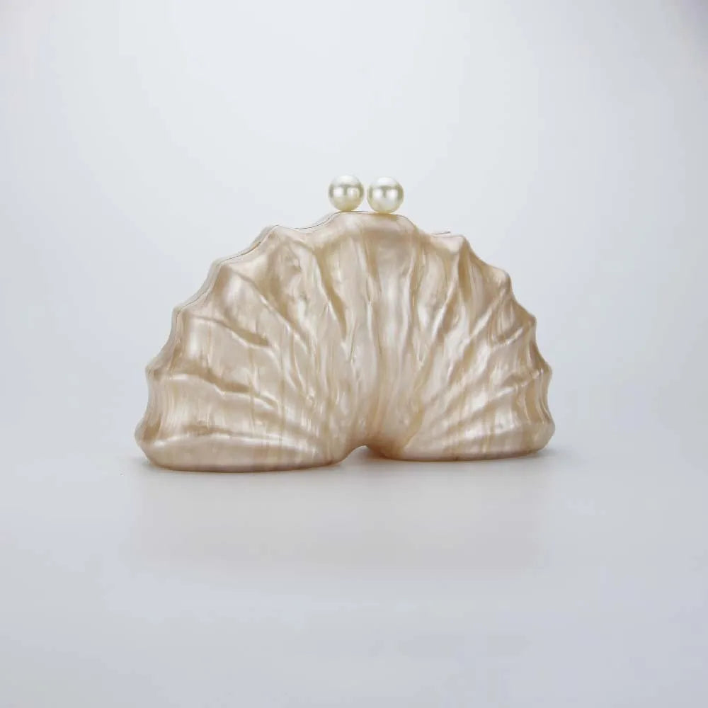 Acrylic shell shape clutch bag women designer evening party cute purse white pink champagne shell handbag chain shoulder bag sac