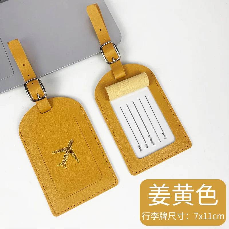 PU Leather Business Luggage Tag Suitcase Address Label Luggage Boarding Case Label Name ID Address Clip Travel Accessories