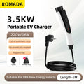 Portable EV Charger 16A 3.5KW Type1 to J1772, 3M/5M/10M Cable Electric Vehicle Charging Station for Fast Home Charging (ROMADA)