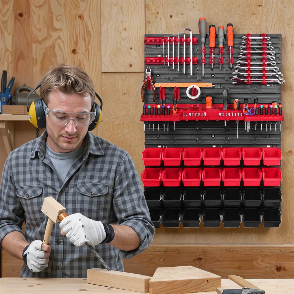 Tool Organizer Wall Mount Heavy Duty Tool Shelf 28 Stacking Boxes Multi-Function Storage Rack Tool Holder for Workshop Pegboard