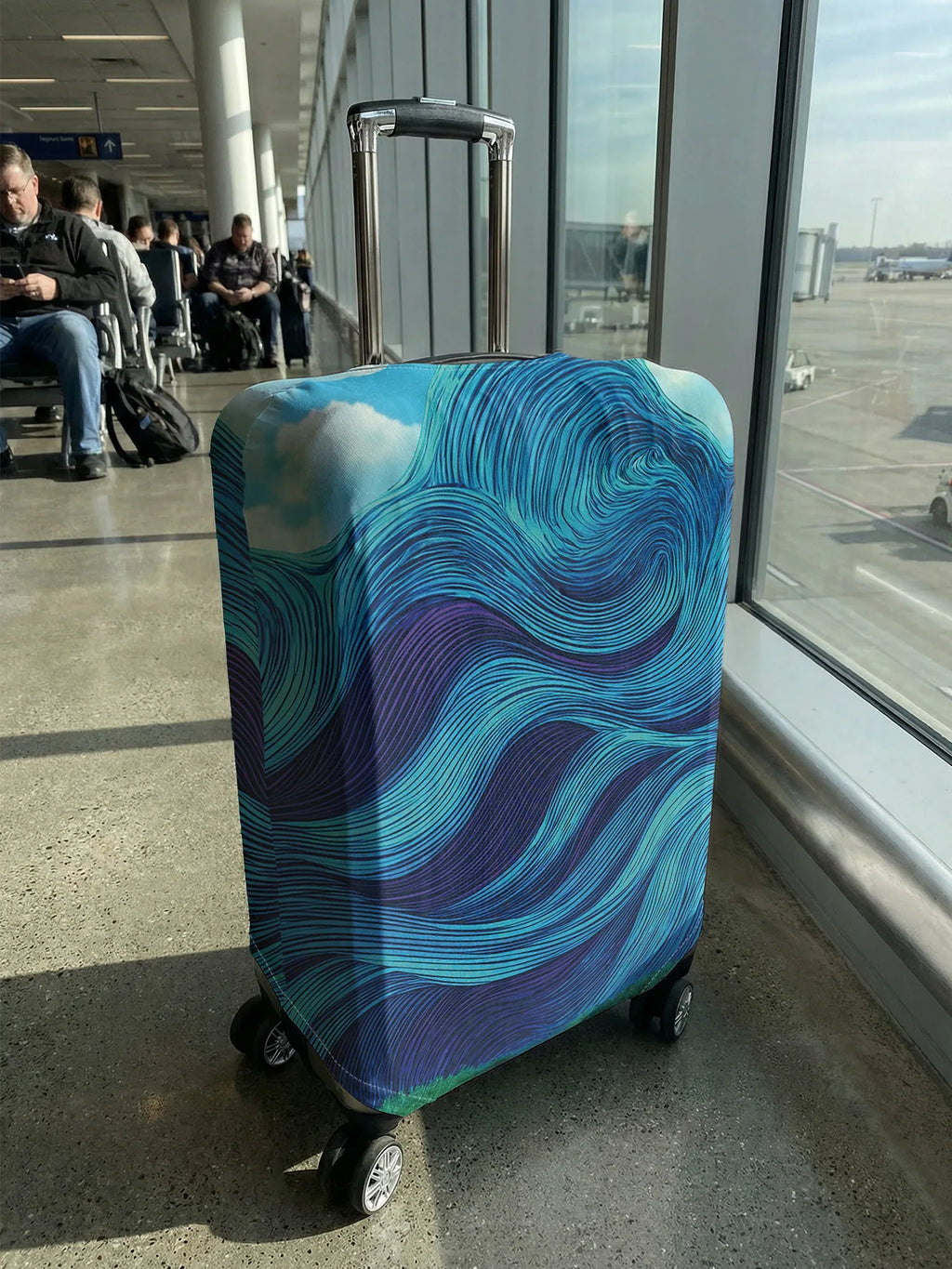 Blue purple wavy line luggage protection cover, suitable for 18-32 inch luggage covers, luggage handle gloves, travel accessorie
