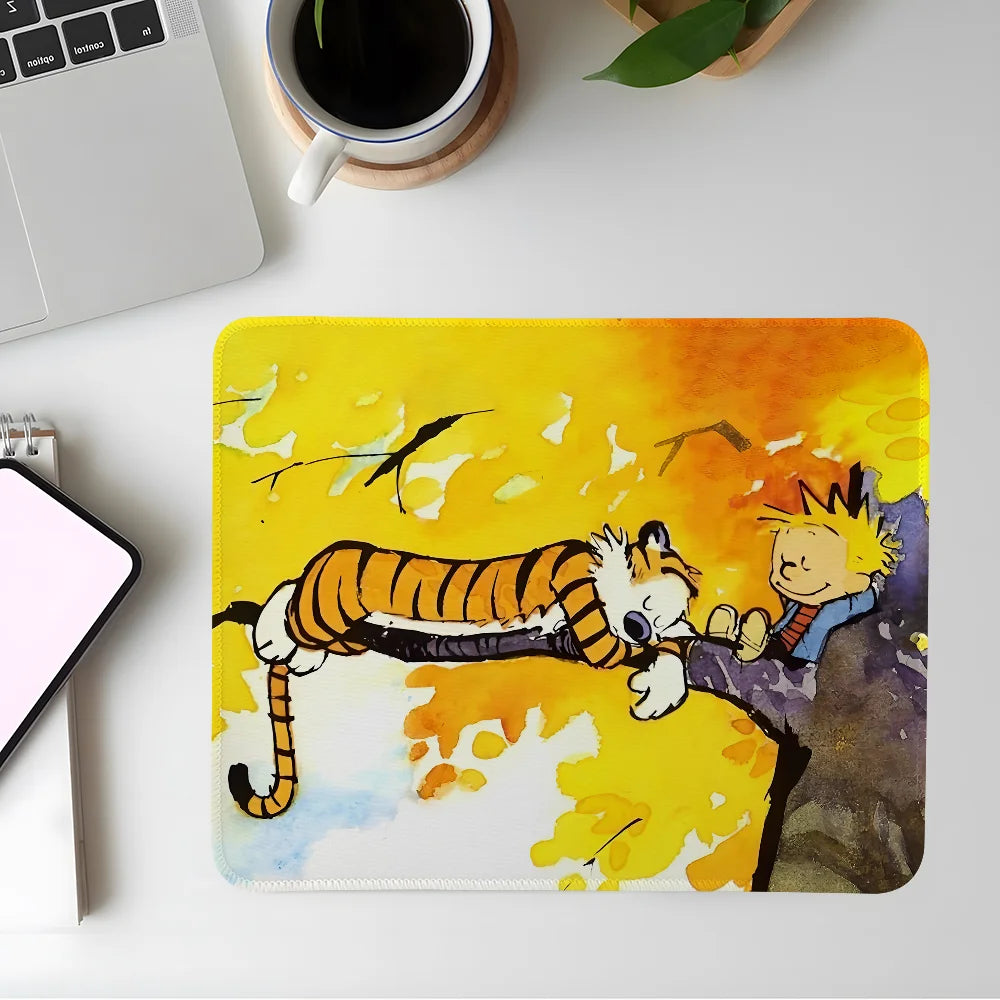 Cartoon C-Calvin And H-Hobbes Mouse Pad Esports Mousepad Laptop Computer Locking Edge Office Desk Mat Rubber Small Anti Slip Pad