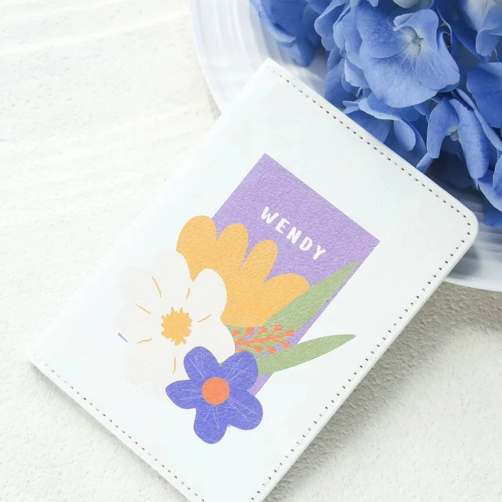 Personalized Floral Print Vegan Leather Passport Cover With Customized Name, Textured Flower Pattern Passport Holder
