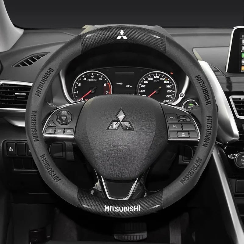 For Mitsubishi Outlander Pajero Asx Colt Lancer EX Evolution L200 Triton RALLIART Car Carbon Fiber Leather Steering Wheel Cover