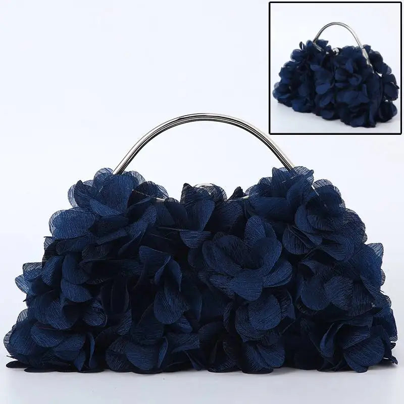 Flower Evening Clutch Purse Sweet Style Floral Wedding Romantic Bridal Handbag Metal Handle Banquet Dinner Dress Bags with Chain