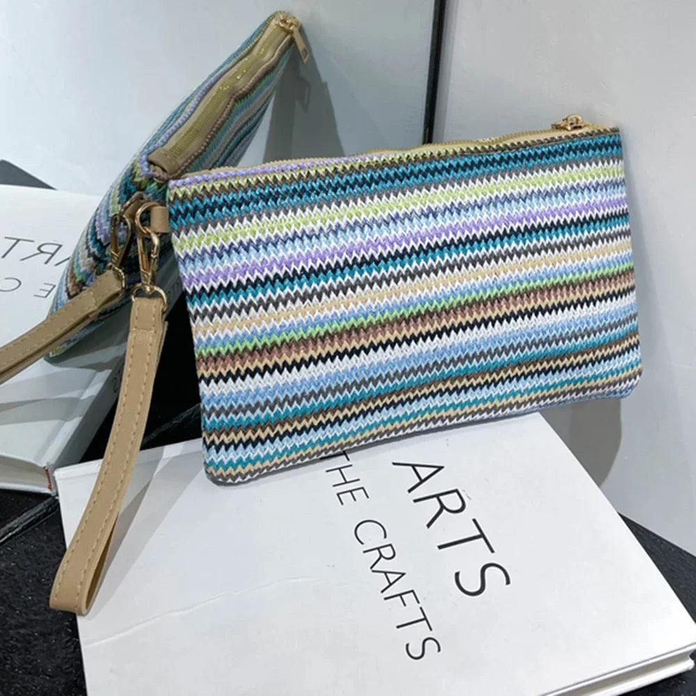Woven Clutch Bag Colourful Money Beach Long Bag Handmade Vintage Casual Portable Elegant Simple Exquisite for Weekend Vacation