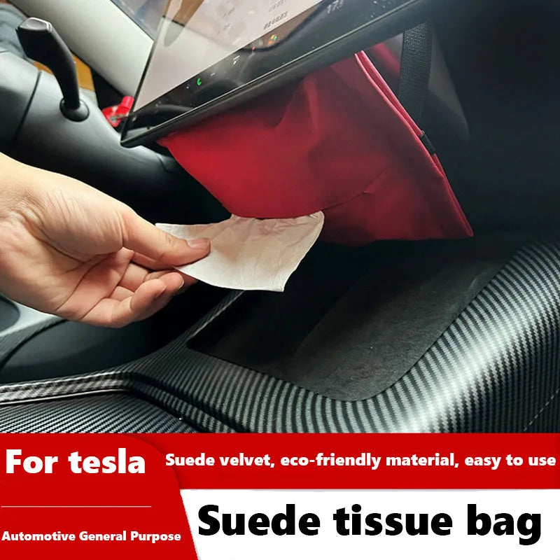 Car Hidden Tissue Holder Box for Tesla Model 3 Y Armrest Seat Back Napkin Center Console Flocking Storage Bag Auto Accessories
