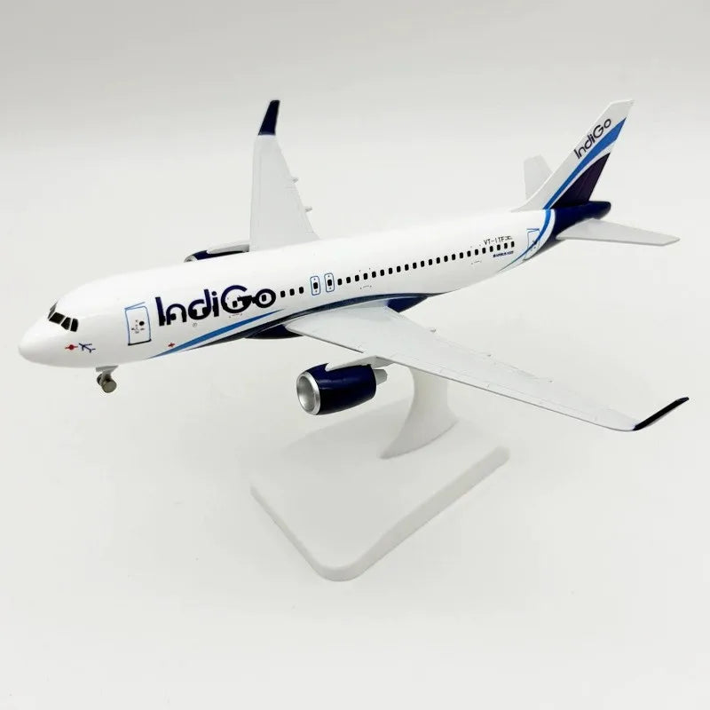 20CM A320 Indigo Airlines Plane Model W Wheels Landing Gears kids toys for boys Alloy Metal Diecast Airplane For Collected