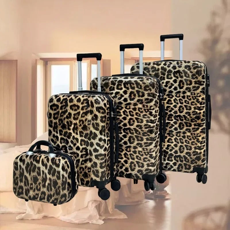 Women's Leopard Print Luggage 20 Inch - Silent Spinner Wheels Trolley Case, Fierce Animal Pattern Carry On Suitcase for Ladies