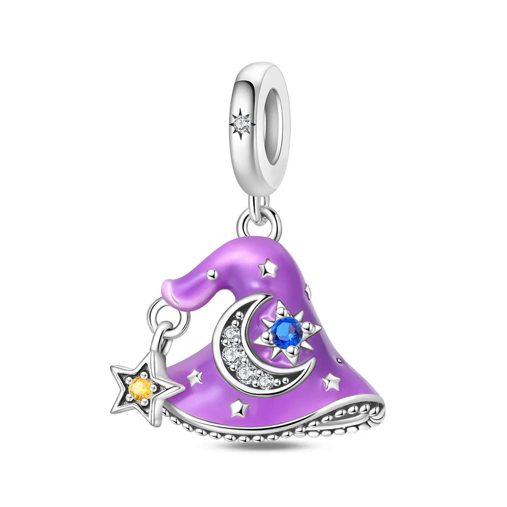 Original Charms Silver Plated Beads Fit Bracelets Charms Diy Women Gift Accessory Magic House Witch Heart Blue Crystal Pendant