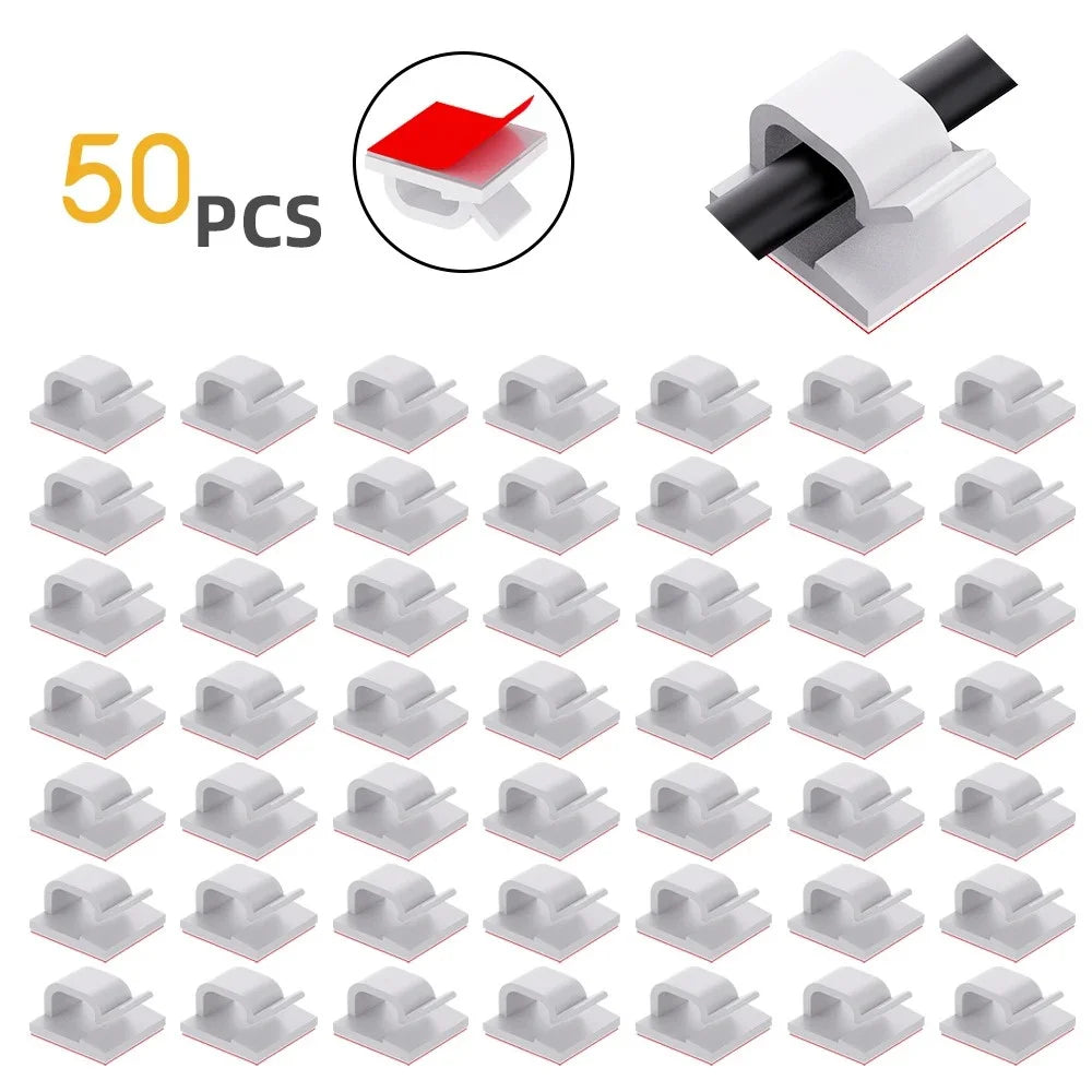 50Pcs Cable Clip Self-Adhesive Cable Organizer Wire Protector Holder For Mouse Headset Wire Storage Desktop Tidy Management Clip
