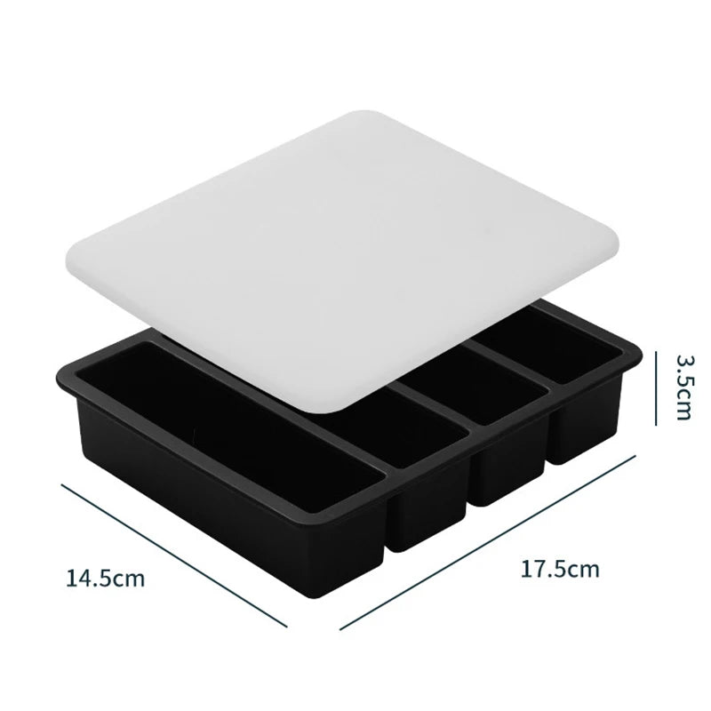 1Pc Extra Large Silicone Freezer Trays Giant 4 Cubes Food Molds With or Without Lid for Soup Meal Sauce Food Storage Ice Cube