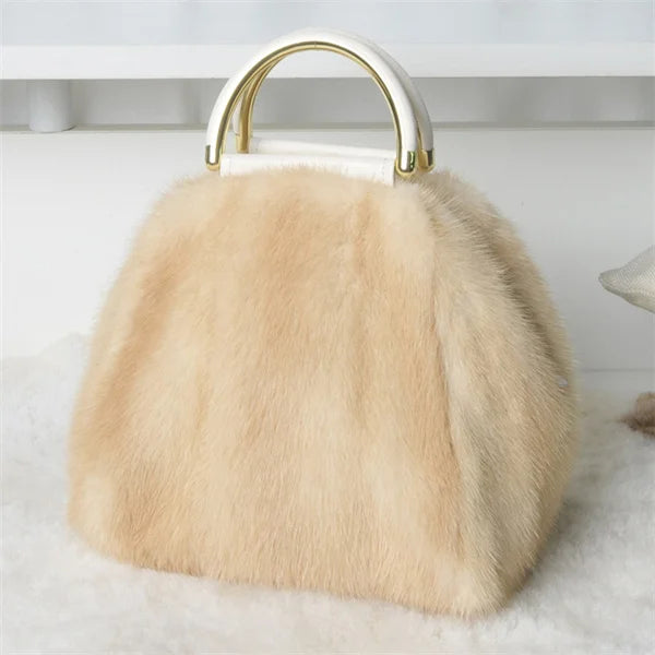 Women's Mink Fur Handbag 2026 New Fashion Designer Fluffy Fur Wrist Bag Large Capacity Soft Shopping Bag Girl Cute Handbag