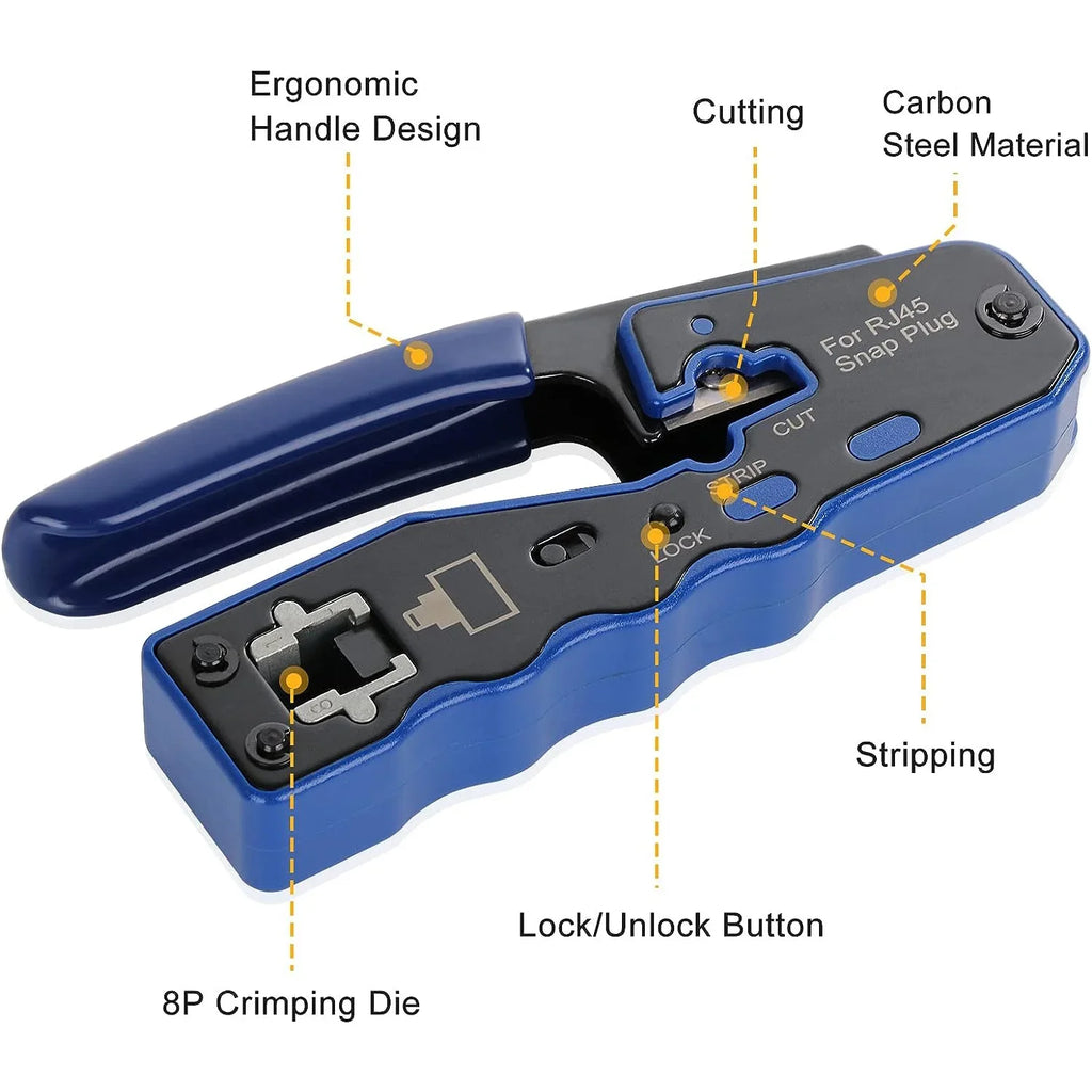 RJ45 CAT6 Crimping Tool Kit with Pass Through Connector,Boots and Tester for Cat5e Cat6 UTP Ethernet Cale
