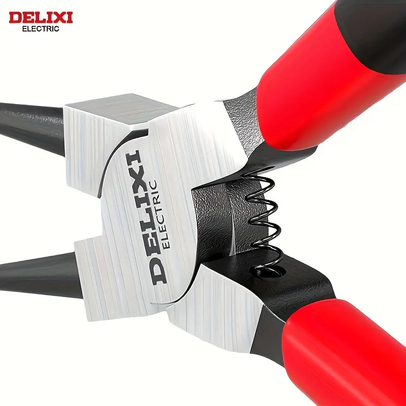 DELIXI ELECTRIC 5 Inch Circlip Pliers Set,Internal External Snap Ring Pliers,High Carbon Steel with Spring for Machinery Repair