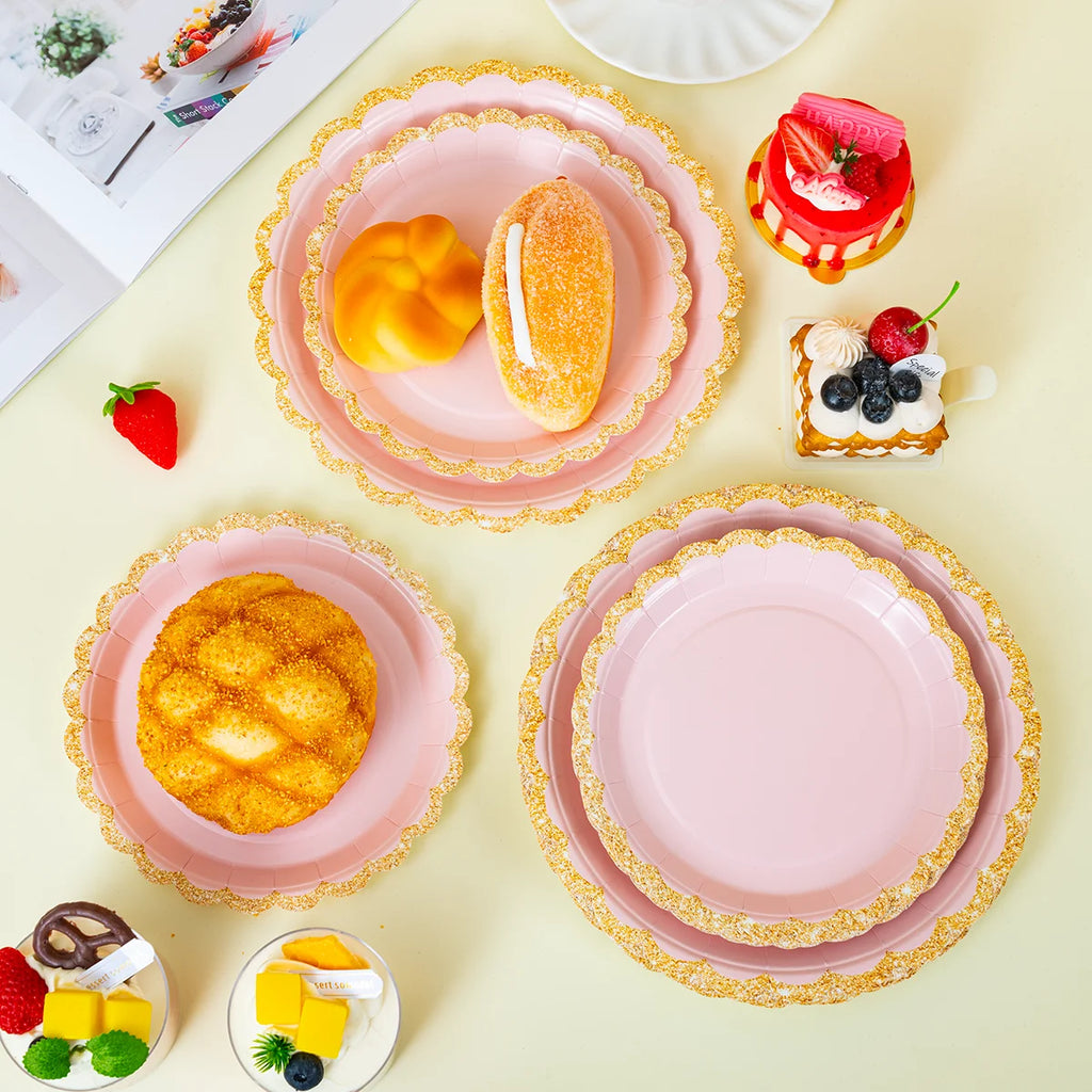 10/25/50pcs Pink /red/black/white Disposable Party Tableware Paper Plates Dishes Birthday Wedding Holiday Party Supplies