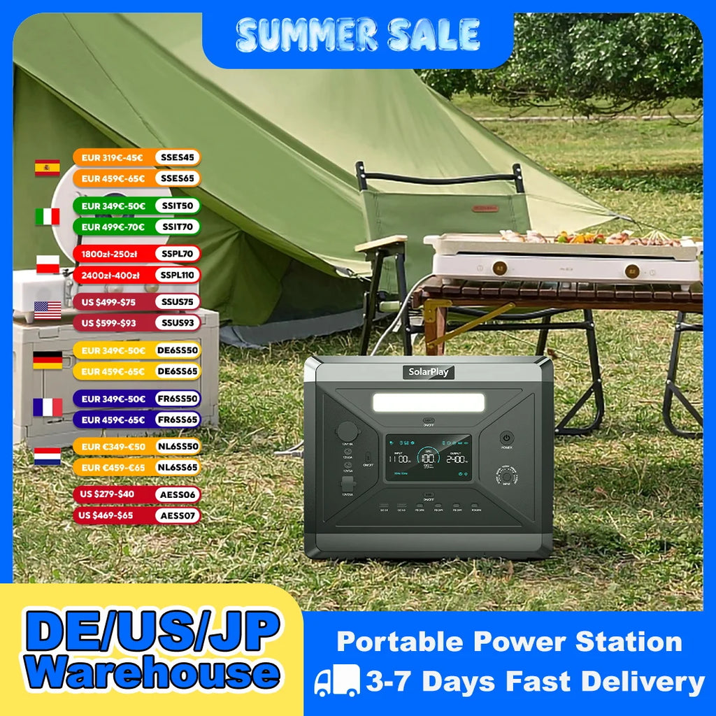 SOLARPLAY Q2501 Portable Power Station 2160WH LiFePO4 Battery with 2400W (4800W Peak) AC Output Solar Generator for Garden Party
