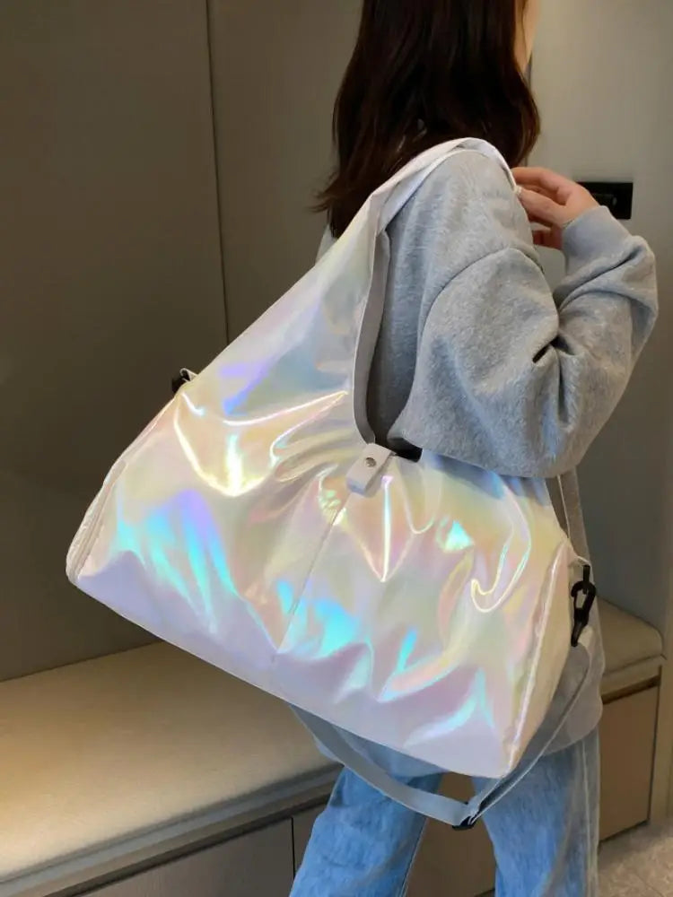 Glossy Fitness Bag Women's Large Capacity Lightweight Fashionable Handheld Yoga Training Waterproof Bag Sport Travel Bag