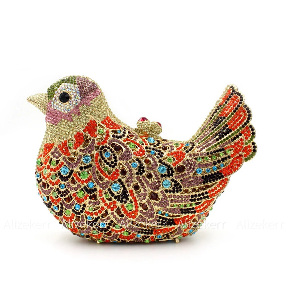 Alizekerr Pigeon Shaped Crystal Evening Bags Women Gorgeous Rhinestone Metallic Bird Clutch Purses Ladies Unique Handbags Party