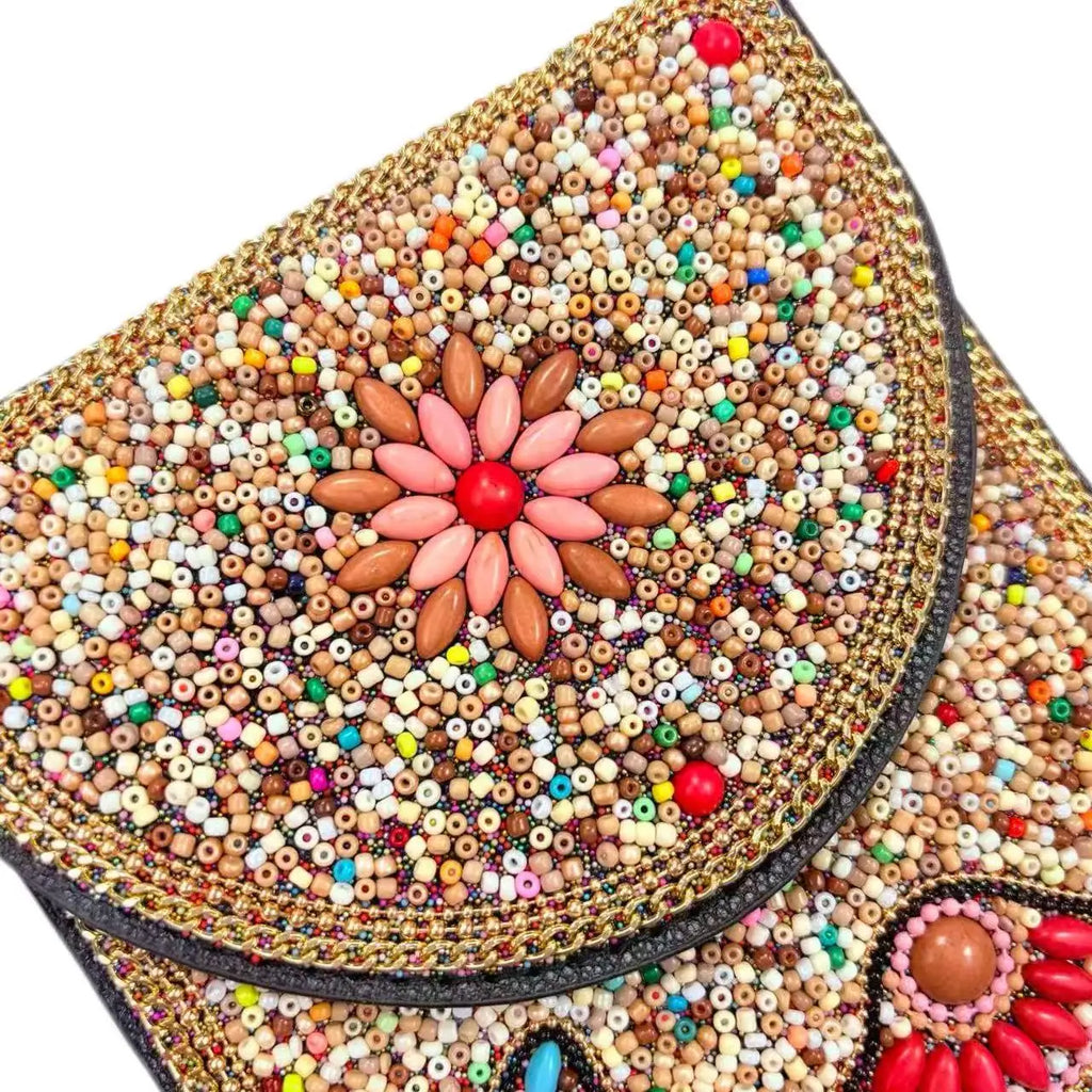 Beaded Elephant Crossbody Phone Bag for Women Sequin Embroidered Mini Shoulder Pouch Boho Festival Purse