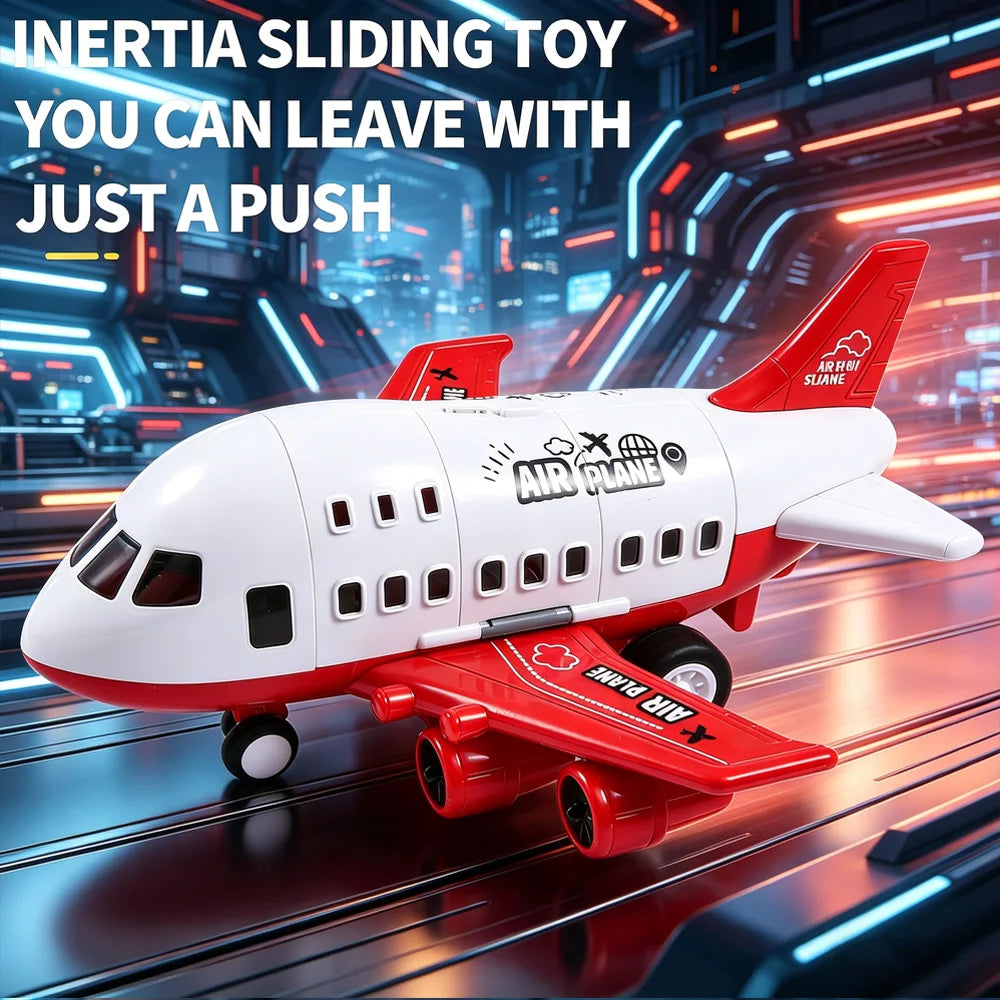 Large Size Inertia Airplane Toy Set With 6 Mini Cars, Passenger Plane Model, Kids Holiday Gift For Boys Girls