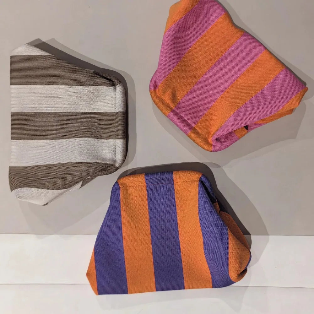 Knitted striped handbag dinner work beach large capacity daily versatile color contrast commuter clip bag women
