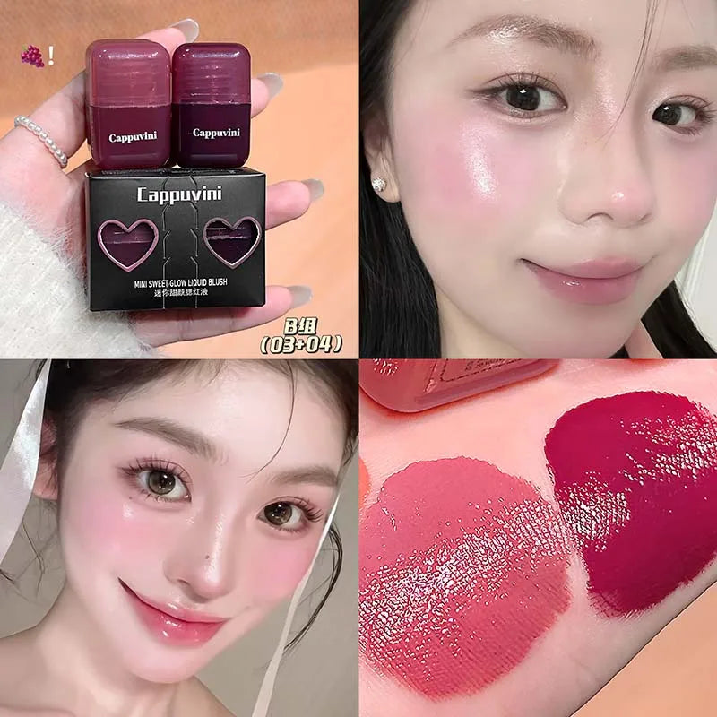 Cappuvini Mini Moisturizing Liquid Blush Energetic Pink Cheek Rouge Korean Style Blusher Long-Lasting Easy to Apply