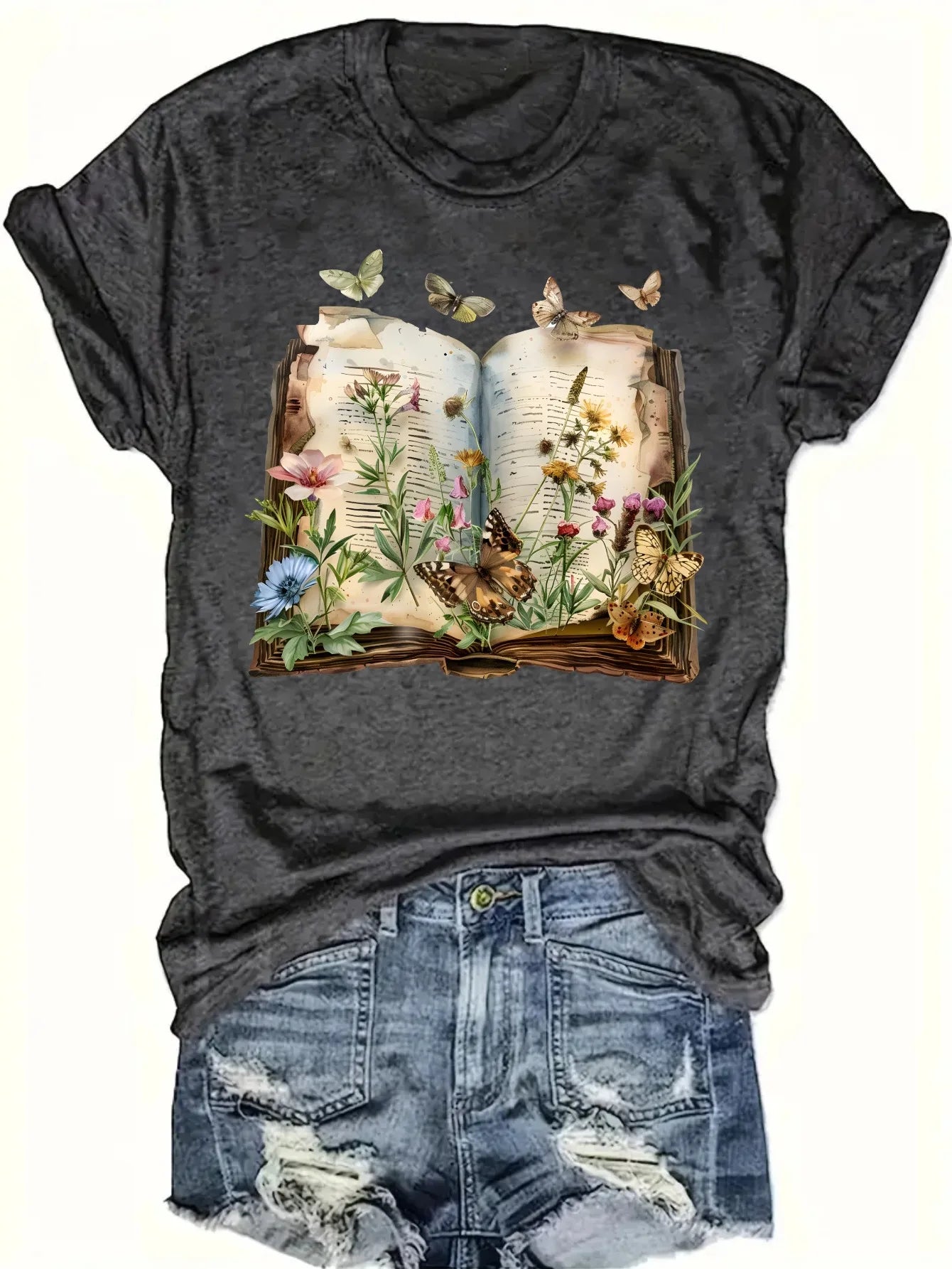 Women's plus size tank top Open Book With Flowers And Butterflies Suitable for sports and daily wear womens clothes sleeveless