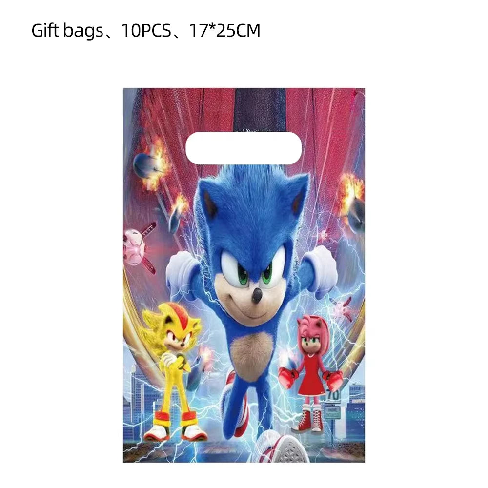 Sonic Birthday Party Supplies Hedgehog Action Figure Disposable Tableware Paper Plates Cup Knife Fork Spoon Baby Bath Toys
