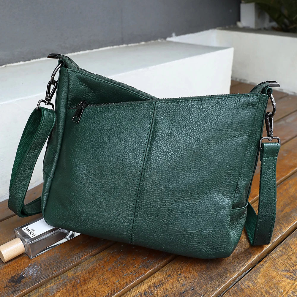 Women Full Grain Cow Leather Hobo Bag With Two Straps Multi Color Large Capacity Shoulder Crossbody Handbag
