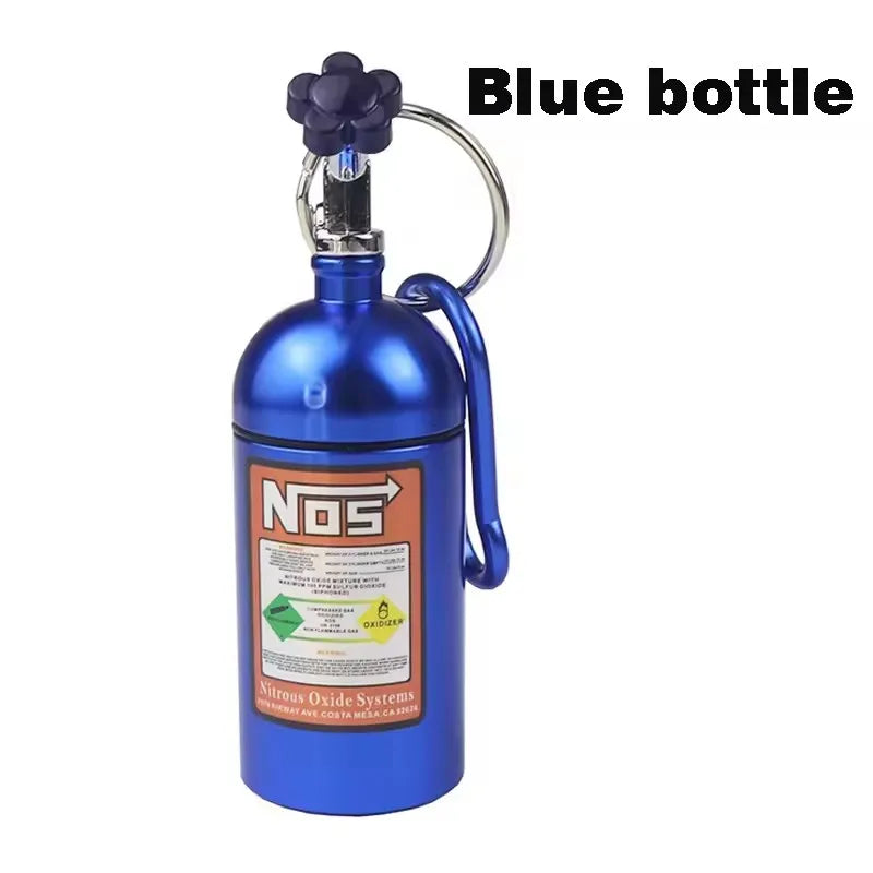 10cm Outdoor NOS Bottle Style Key Chain Car Ashtray Metal Car Ashtray High Quality Aluminium Keychain Bag Pendant