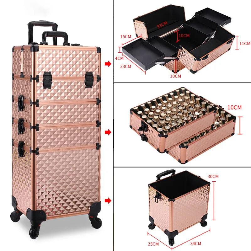Professional Manicure Suitcases Travel Multilayer Large Capacity Makeup Valises Aluminium Luggage Trolley Tool Box Customized