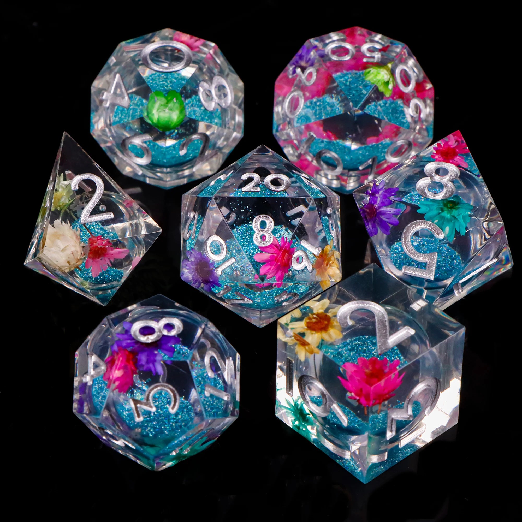 Liquid Core Dice Set 7Pcs DND Sharp Edge Dice Black Dice For Dungeons and Dragons Dice for D&D, Roleplaying Games