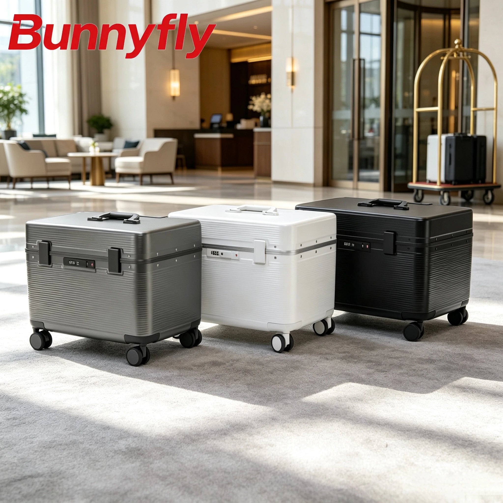 Bunnyfly 18" Aluminum Alloy Frame Spinner Suitcase Camera Trolley Pilot Luggage Bag with Wheels Photography Equipment Case