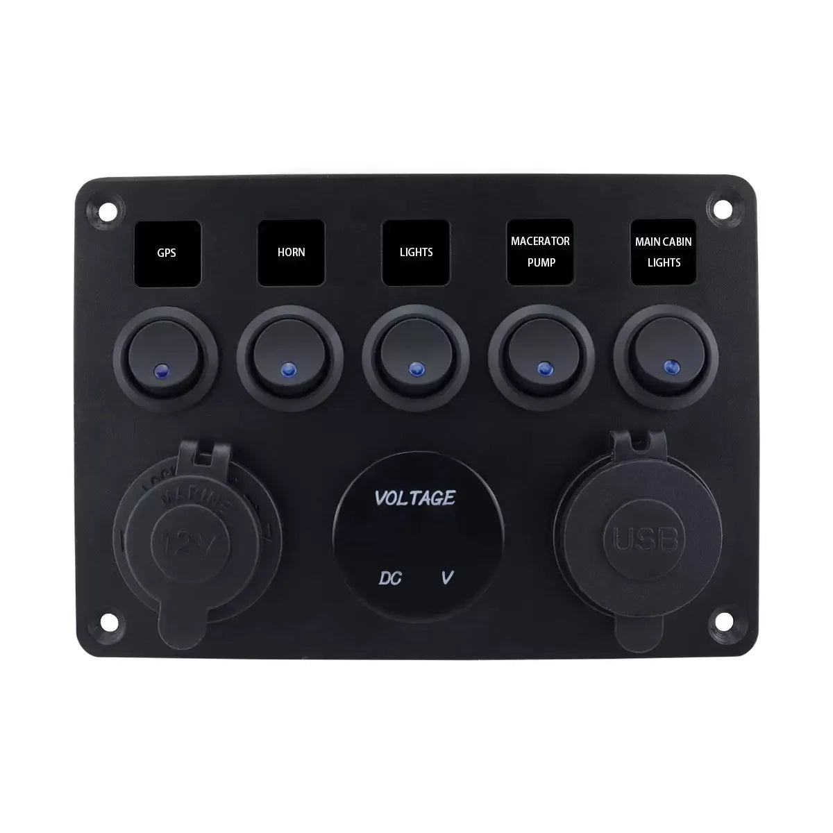 5-Gang Cat Eye Blue LED Switch Panel for Yacht & RV, Marine Boat Switch with USB & Cigarette Lighter