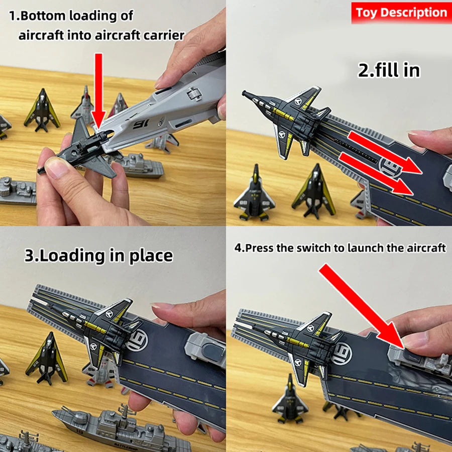 Children's aircraft carrier model, nuclear submarine launcher toy, 6pcs airplane toy fighter jet