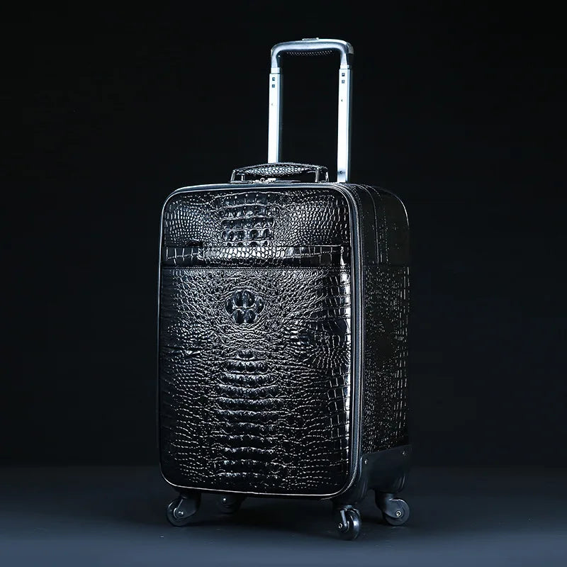 Genuine Leather crocodile pattern travel luggage with handbag backpack men's first layer cowhide trolley suitcase boarding case