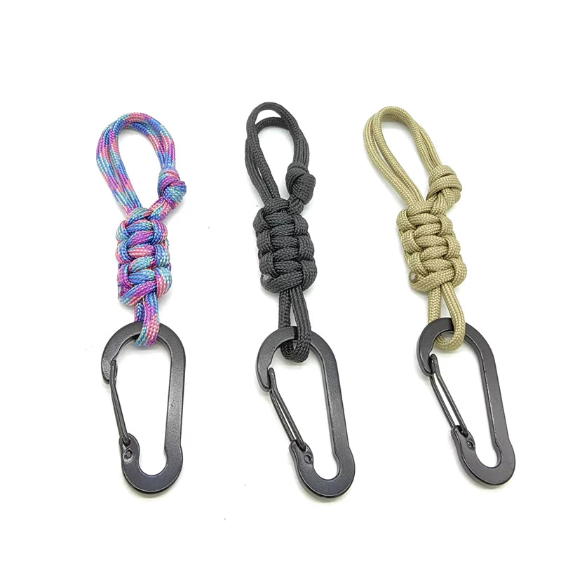 Keychain D-Shaped Carabiner Clip Adjustable Buckle Paracord Keychains Multifunctional Utility for Ourdoor Keys Camping Gear