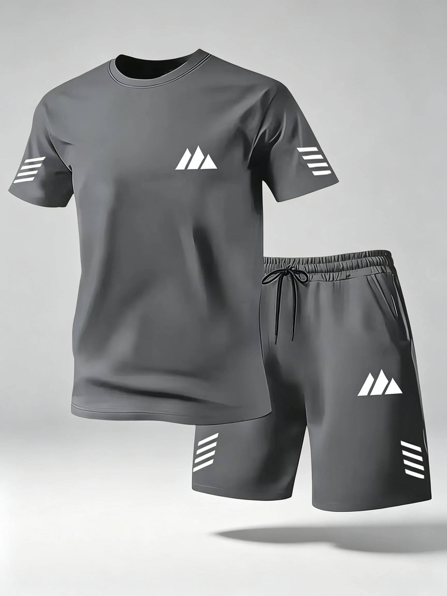 2026 Men 2PCS Summer Tracksuit Quick Dry Breathable Lightweight Short Sleeve Tee Shorts Streetwear Gym Running Sports Outfit